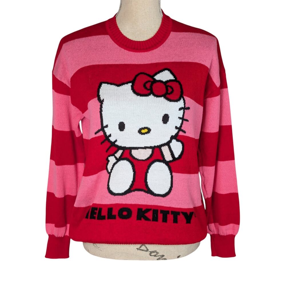 Sanrio Hello Kitty Pink Red Striped Knit Sweater Kawaii Coquette Medium